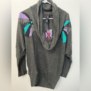 Custo Barcelona Charcoal Sweater with Purple and Teal Details
